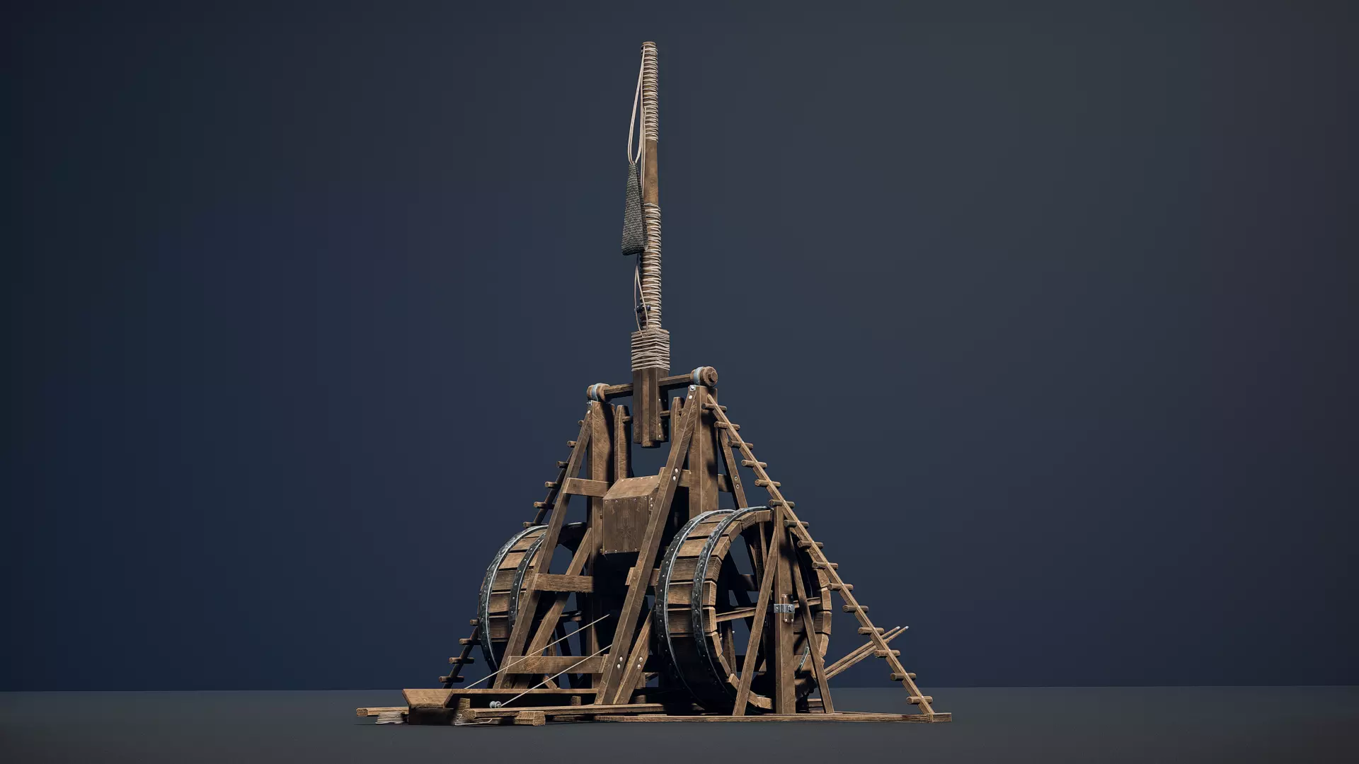 Medieval Siege Weapon - Long Trebuchet Low-poly 3D model_0