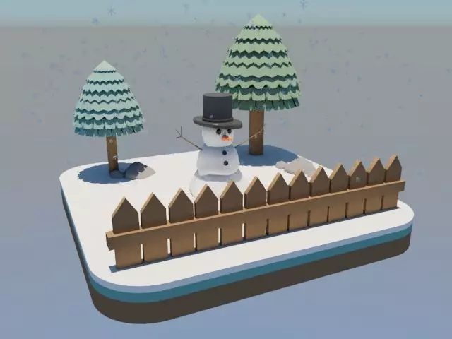 Low-Poly Snowman Diorama Free low-poly 3D model_0