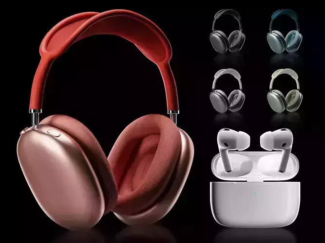 Airpod Max and Airpod Pro Headphone Set Full Color 3D model