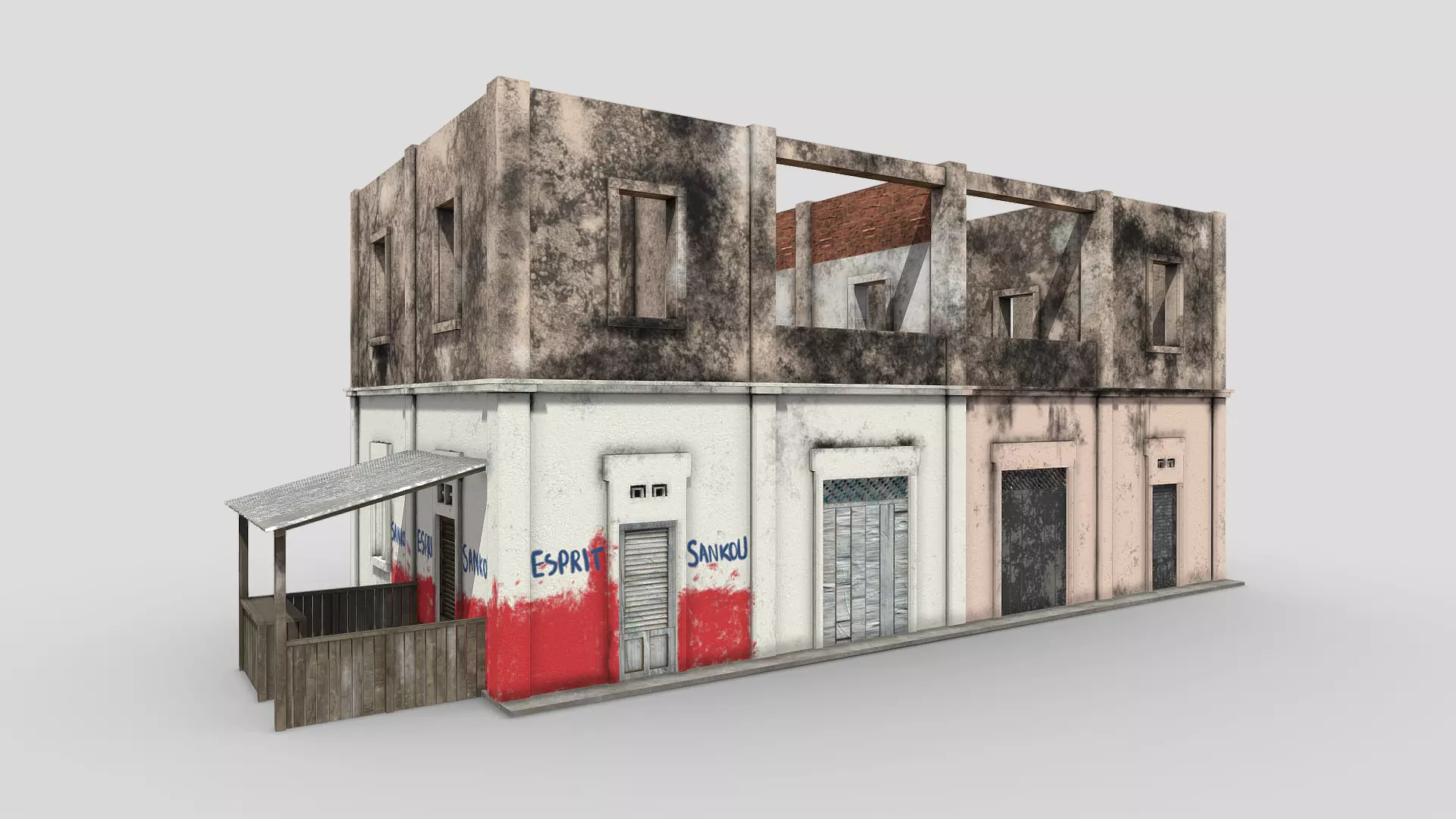 Old Building Low-poly 3D model_0