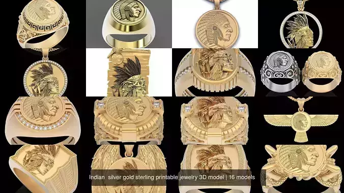 Indian  silver gold sterling printable jewelry 3D model 3D Model Collection