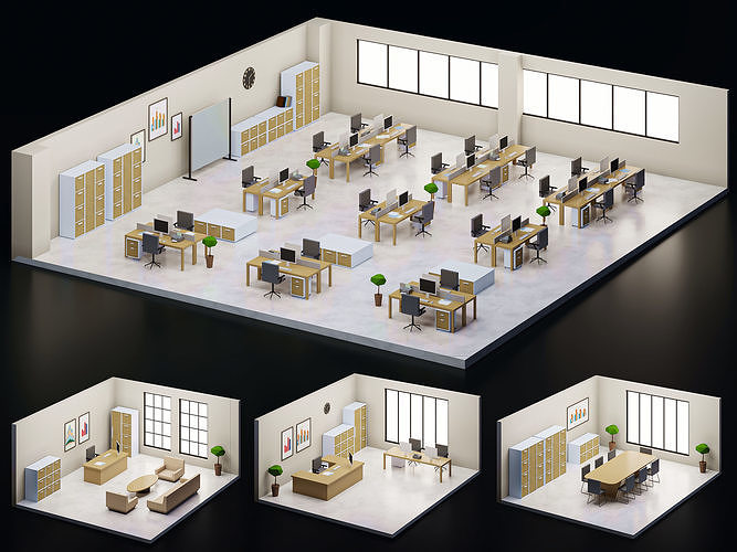 5 set low poly interior office Low-poly 3D model 2