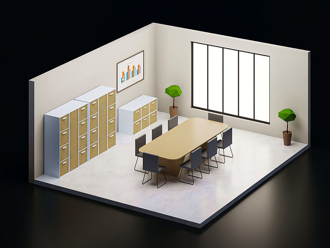 5 set low poly interior office Low-poly 3D model 6