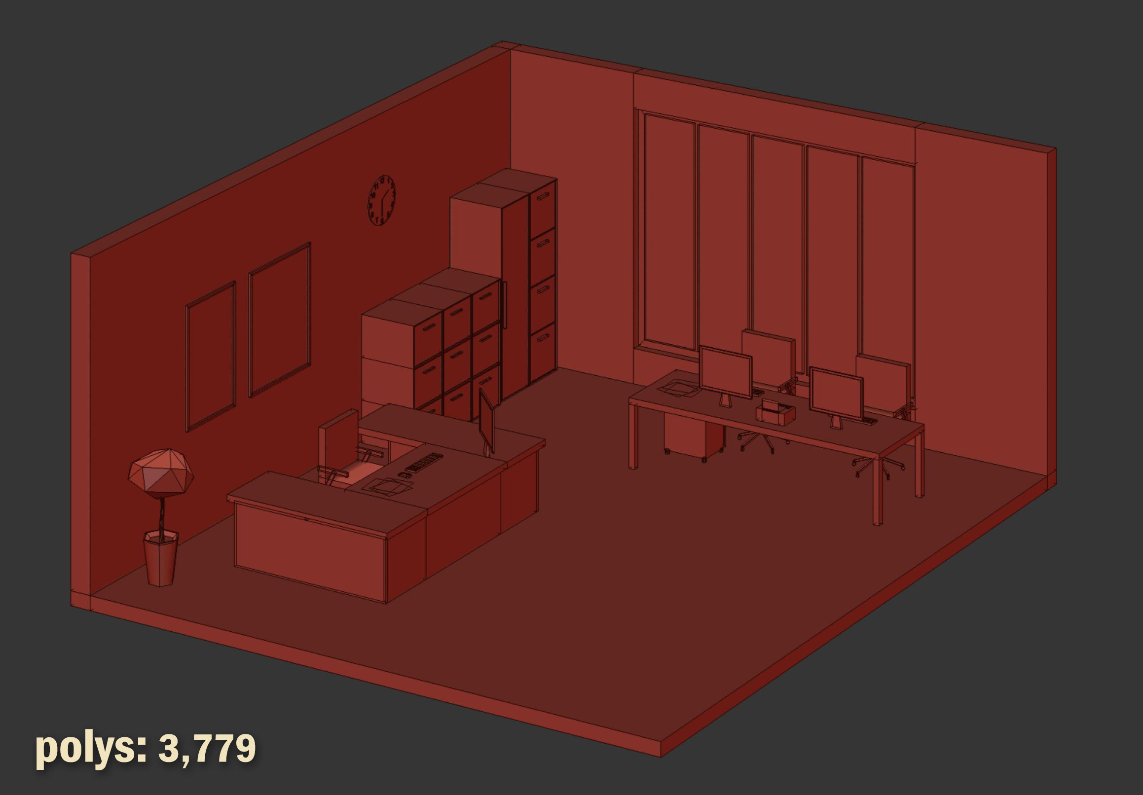 5 set low poly interior office Low-poly 3D model_13