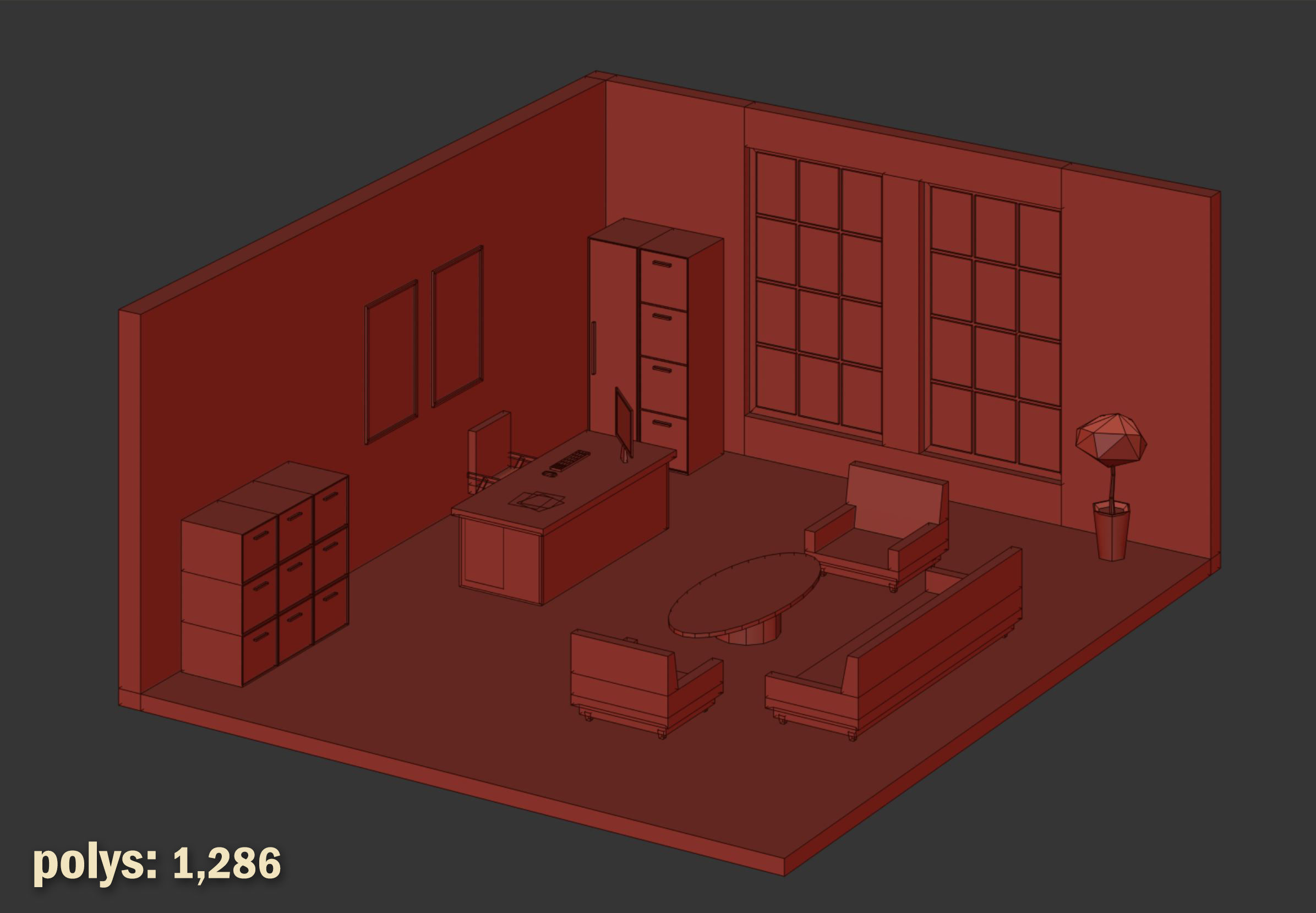 5 set low poly interior office Low-poly 3D model_10