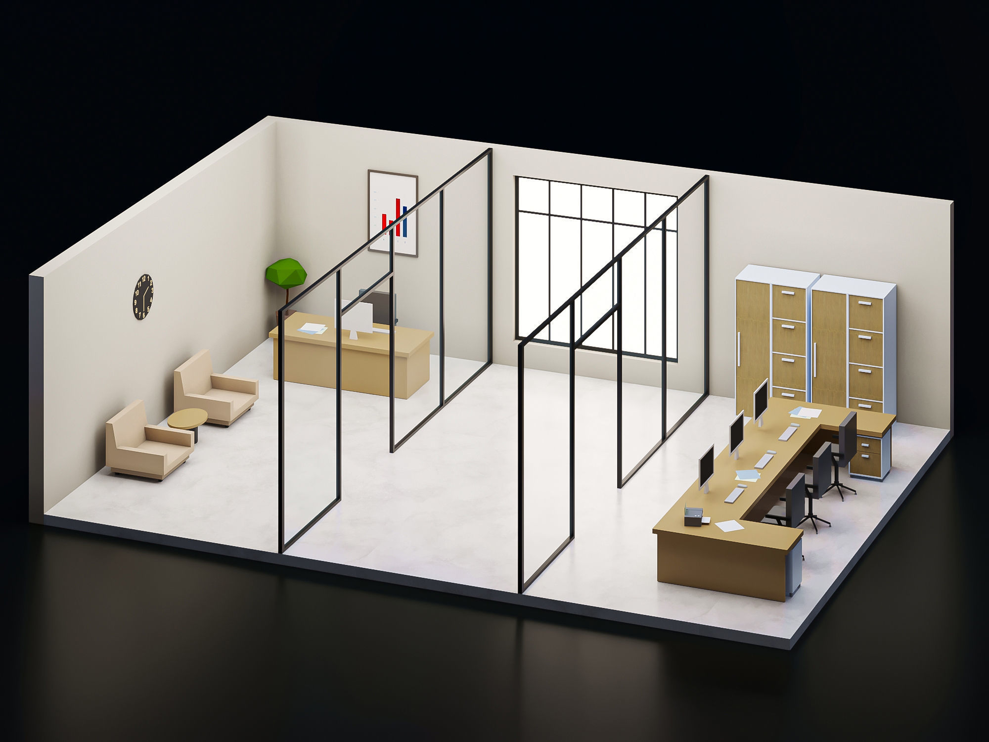 5 set low poly interior office Low-poly 3D model_3