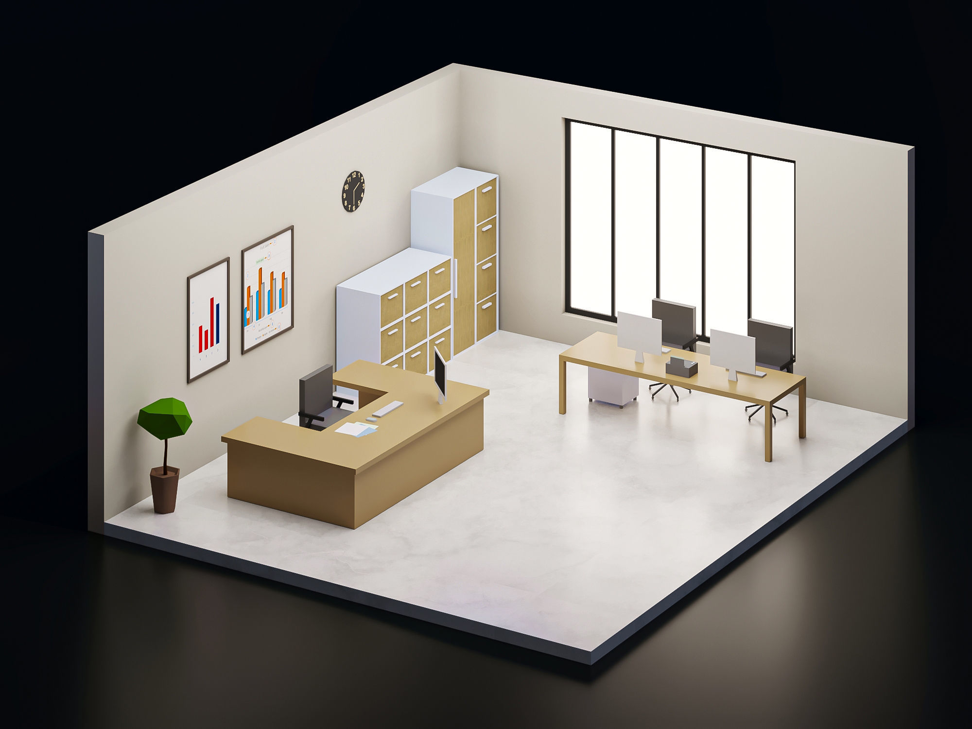 5 set low poly interior office Low-poly 3D model_6