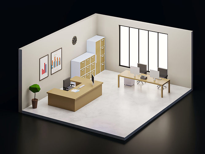 5 set low poly interior office Low-poly 3D model 7
