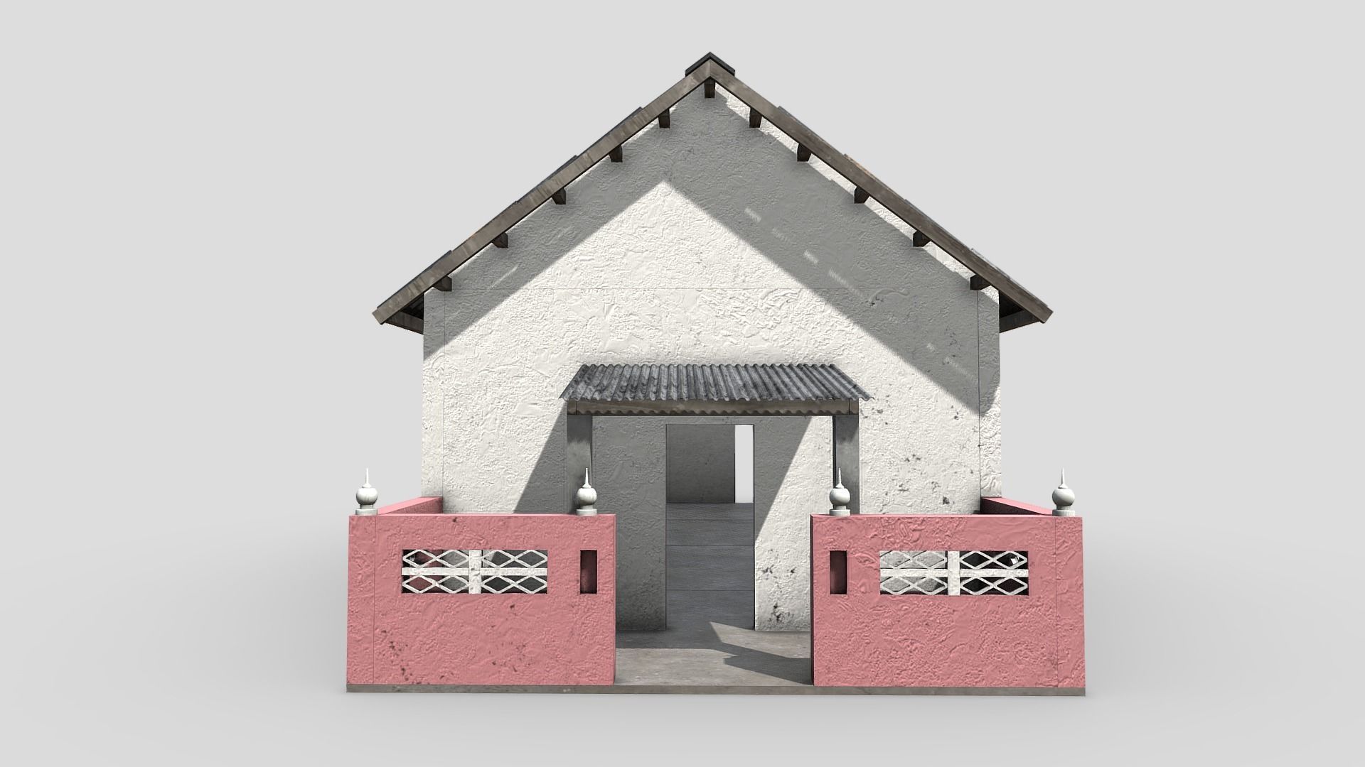 Small White Building Low-poly 3D model_2