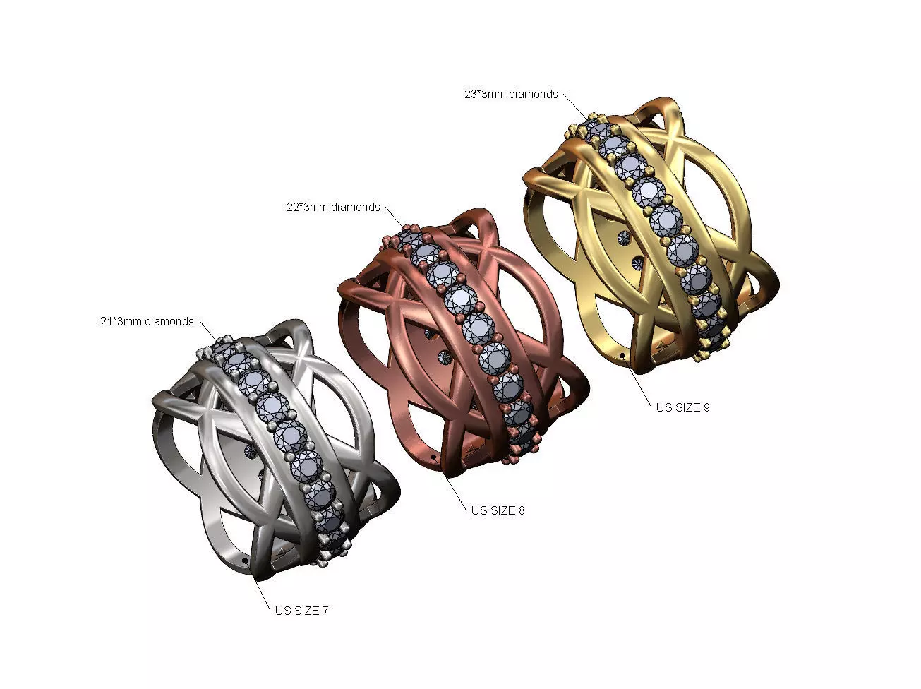 Eternity celtic arch braid diamond band US sizes 7 8 9 3D print model