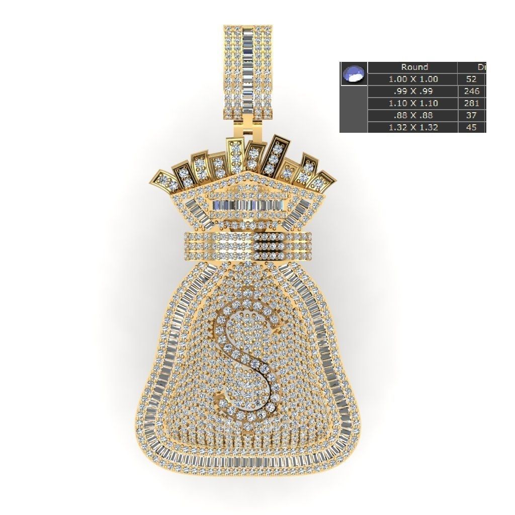 money bag pendant 3D print model_8