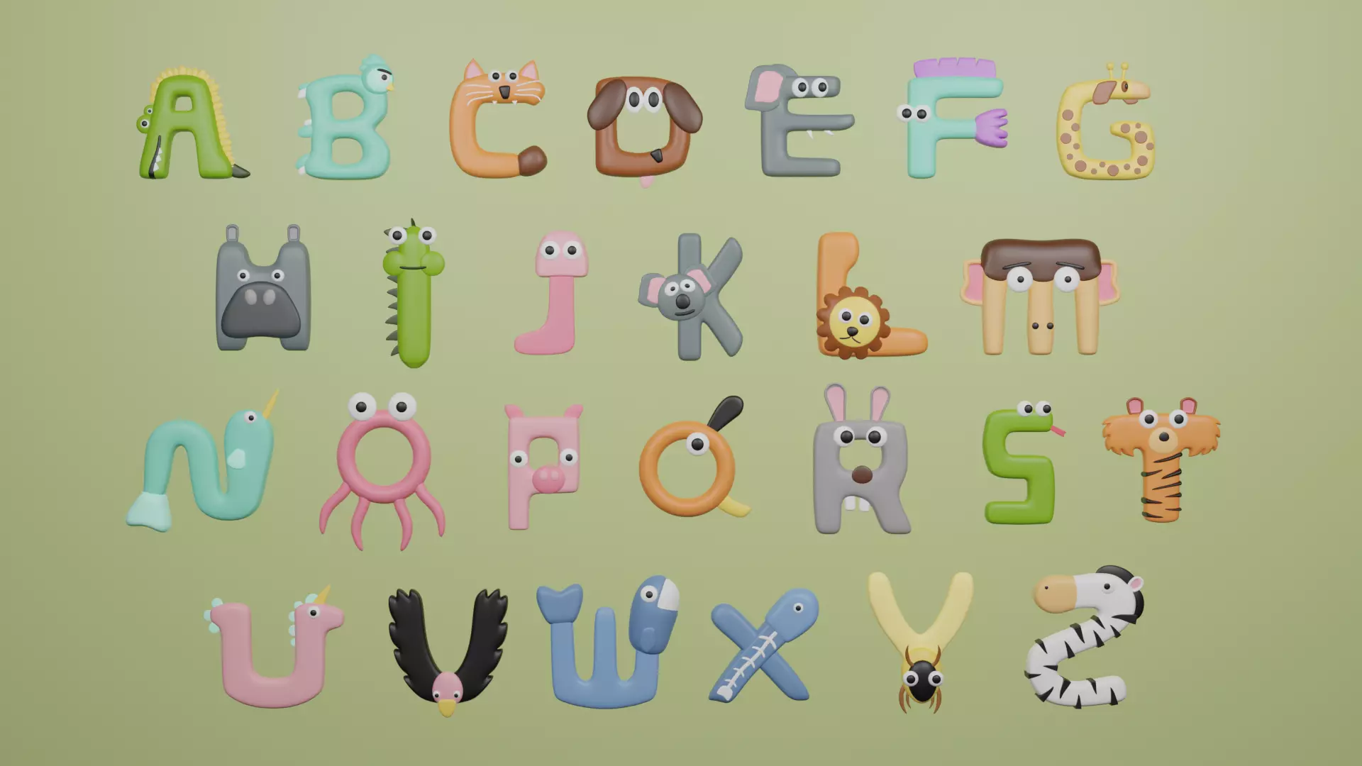 Cartoon Animal Alphabet Low-poly 3D model_0