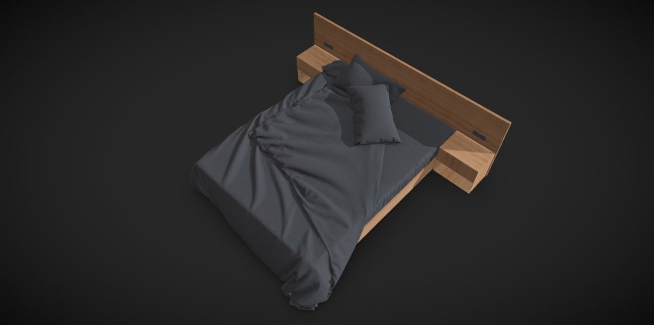 Double Slab Bed - VR Ready Low-poly 3D model_1