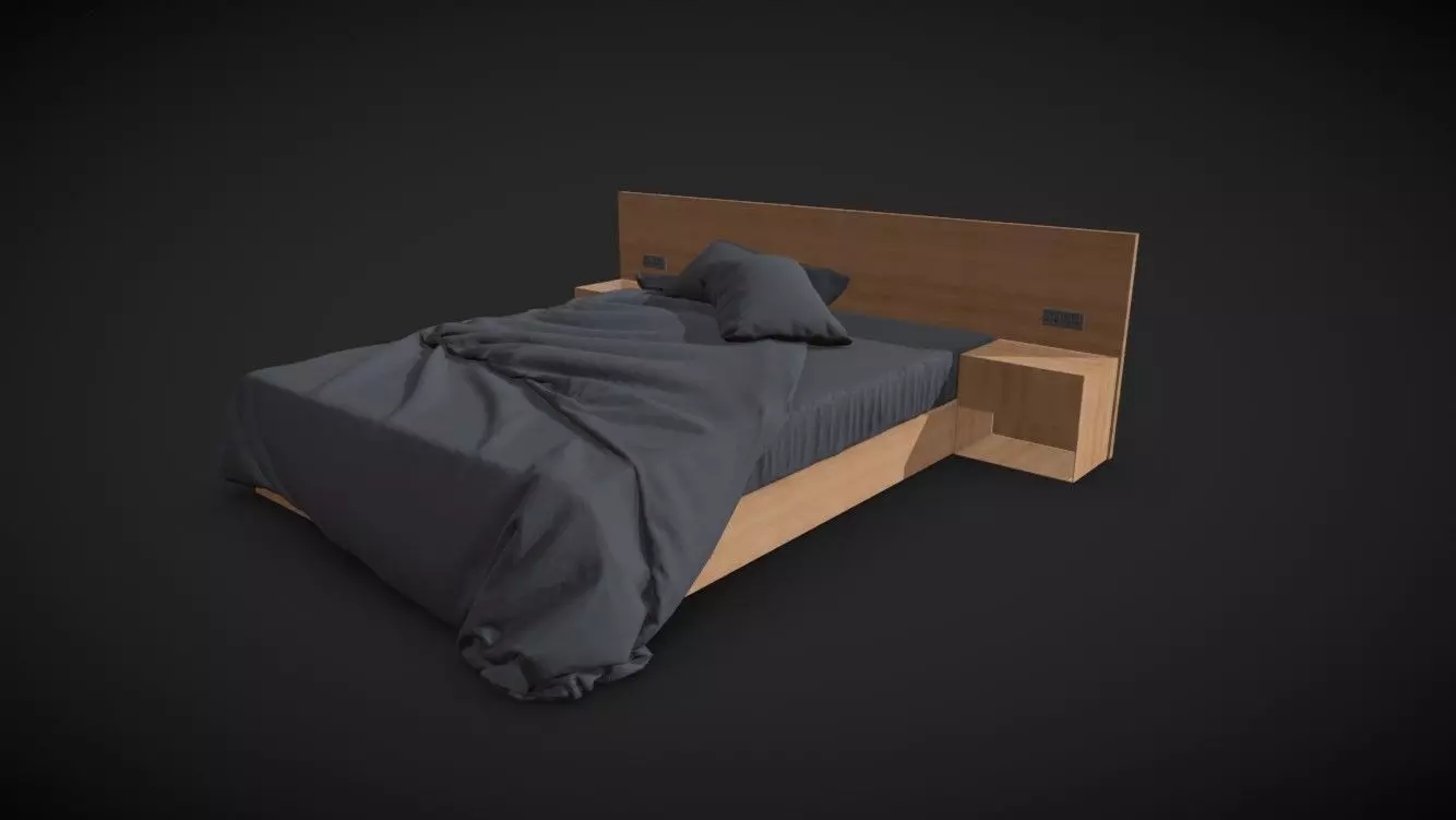 Double Slab Bed - VR Ready Low-poly 3D model_0