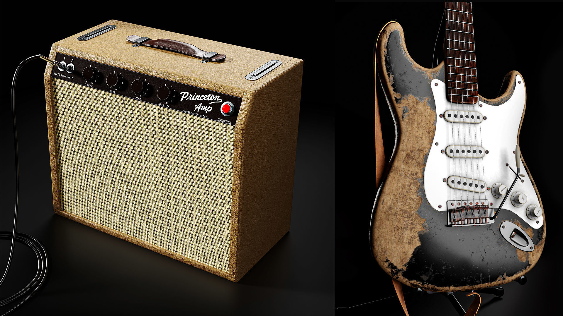 Fender Electric Guitar Custom Vintage And Amplifier Set 3D model_1