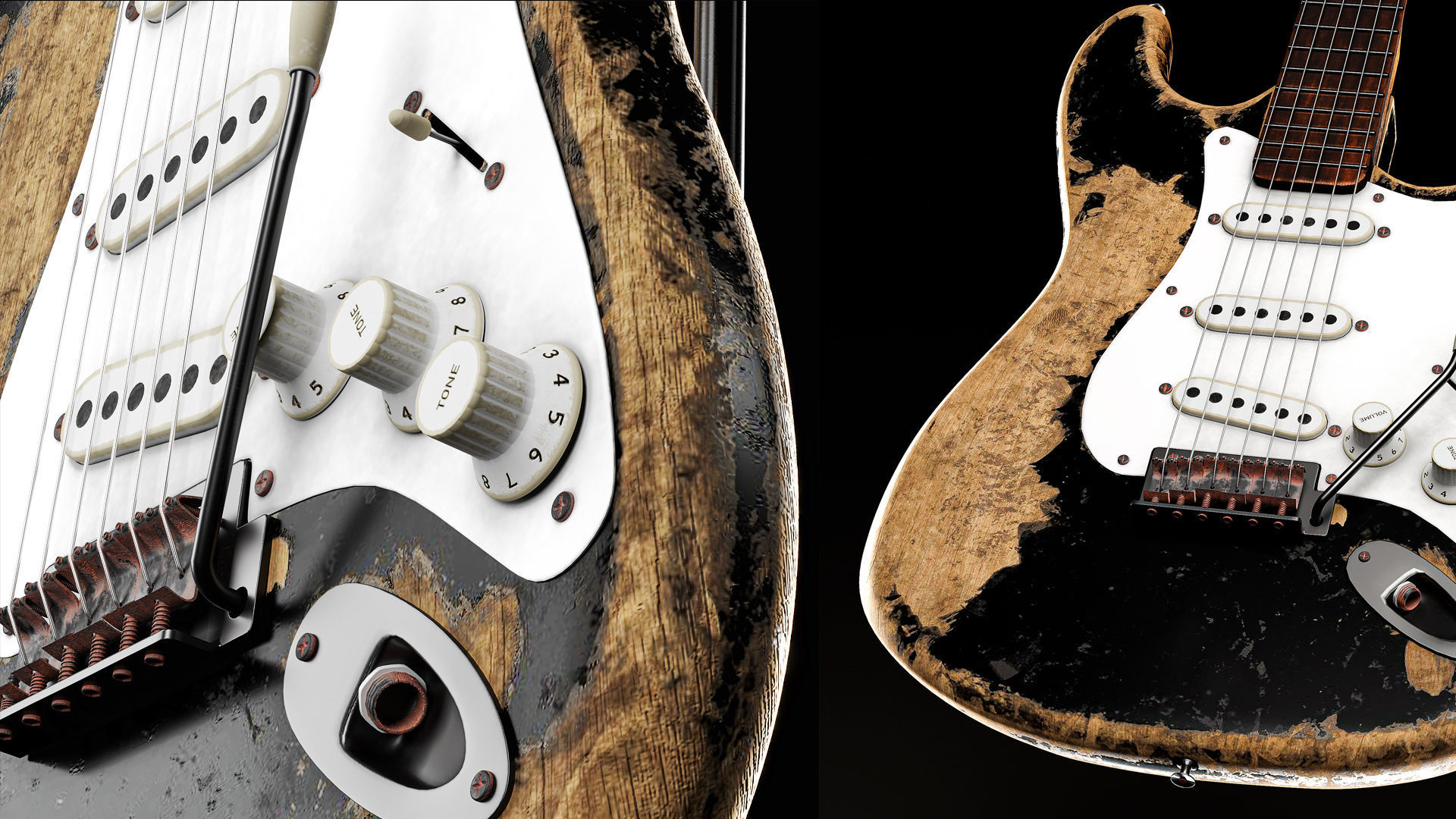Fender Electric Guitar Custom Vintage And Amplifier Set 3D model_2