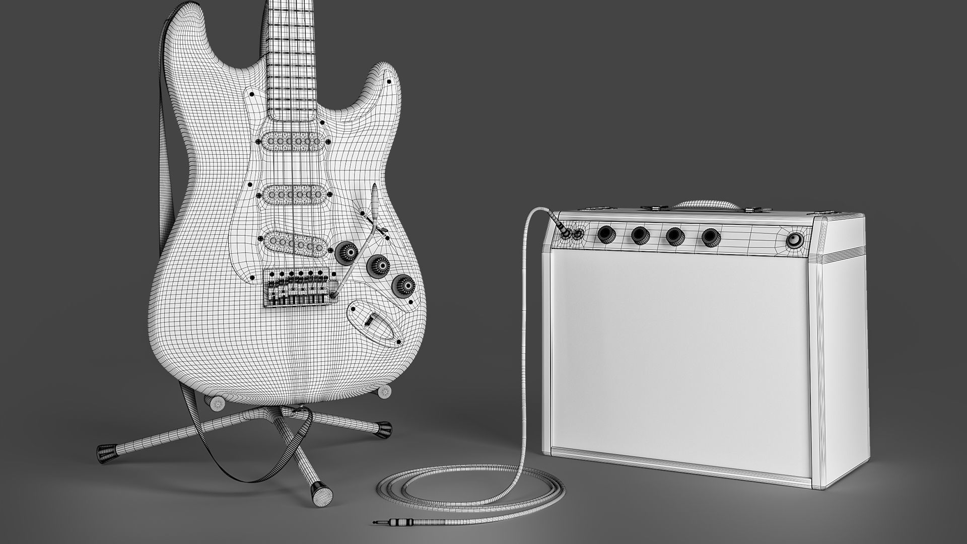 Fender Electric Guitar Custom Vintage And Amplifier Set 3D model_6