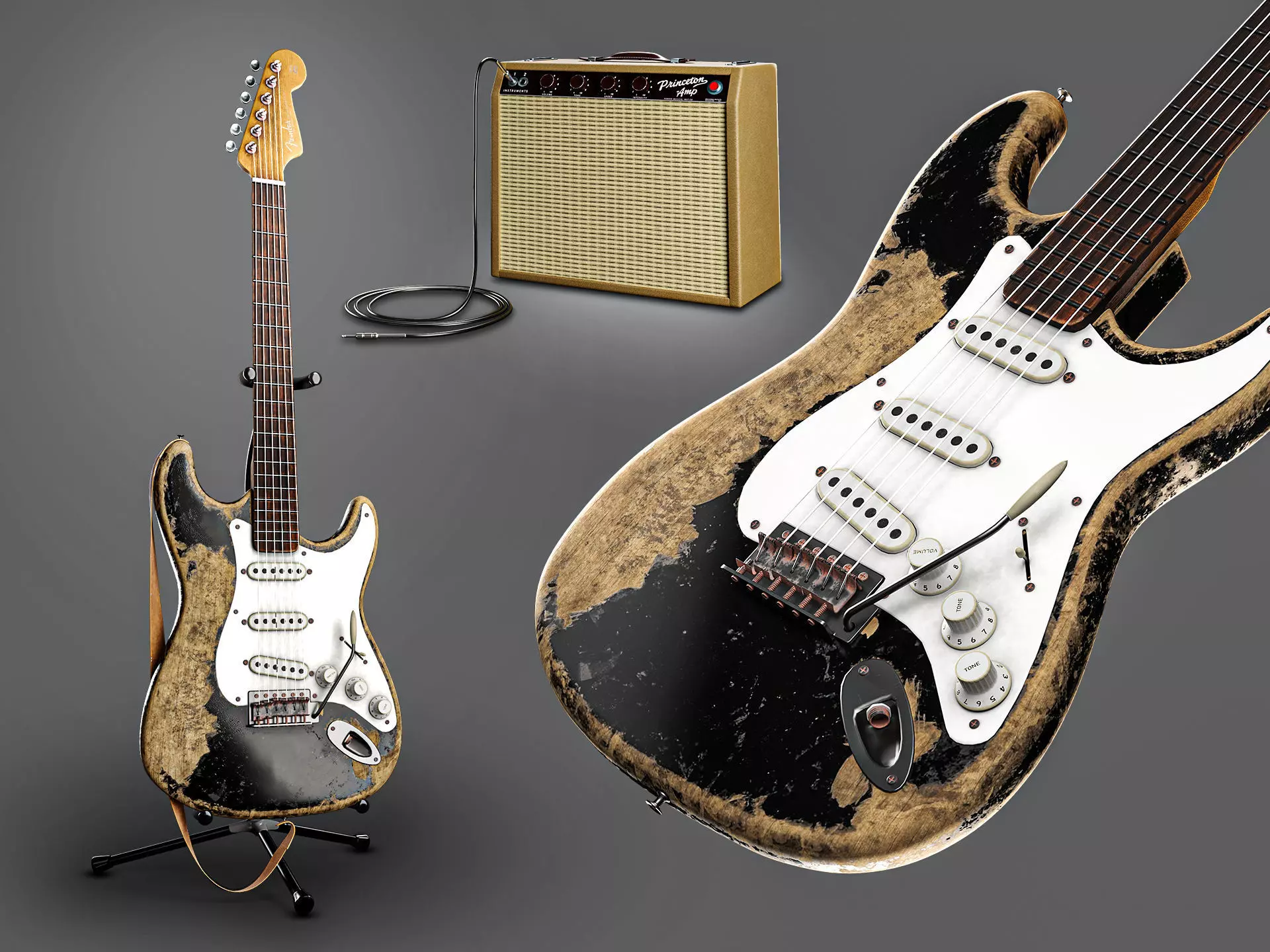 Fender Electric Guitar Custom Vintage And Amplifier Set 3D model_0