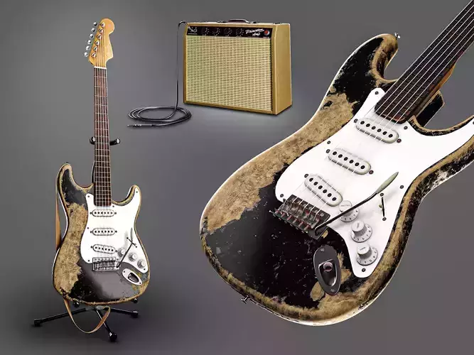 Fender Electric Guitar Custom Vintage And Amplifier Set 3D model