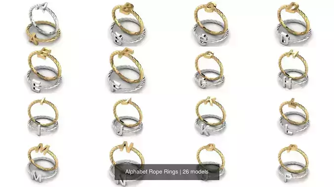 Alphabet Rope Rings 3D Model Collection