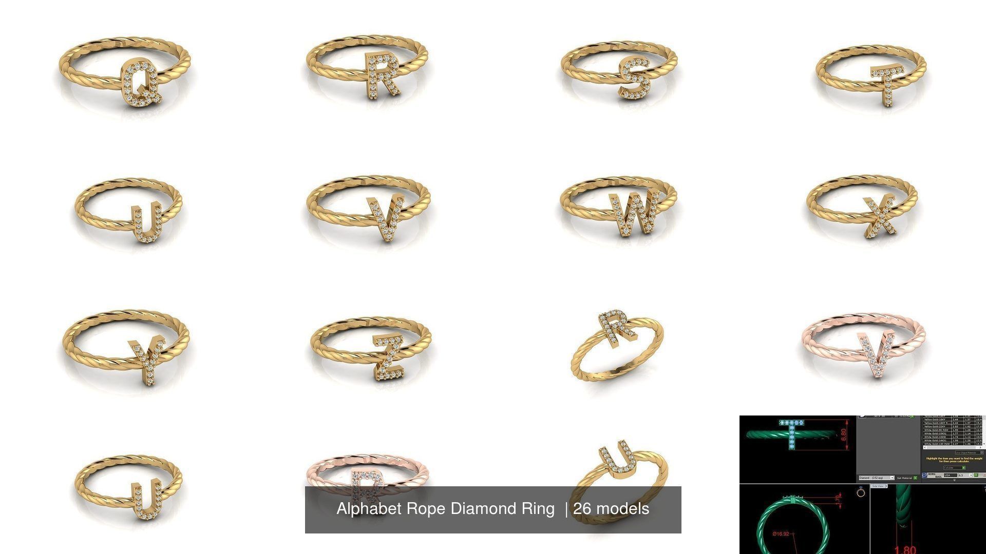 Alphabet Rope Diamond Ring  3D Model Collection_28