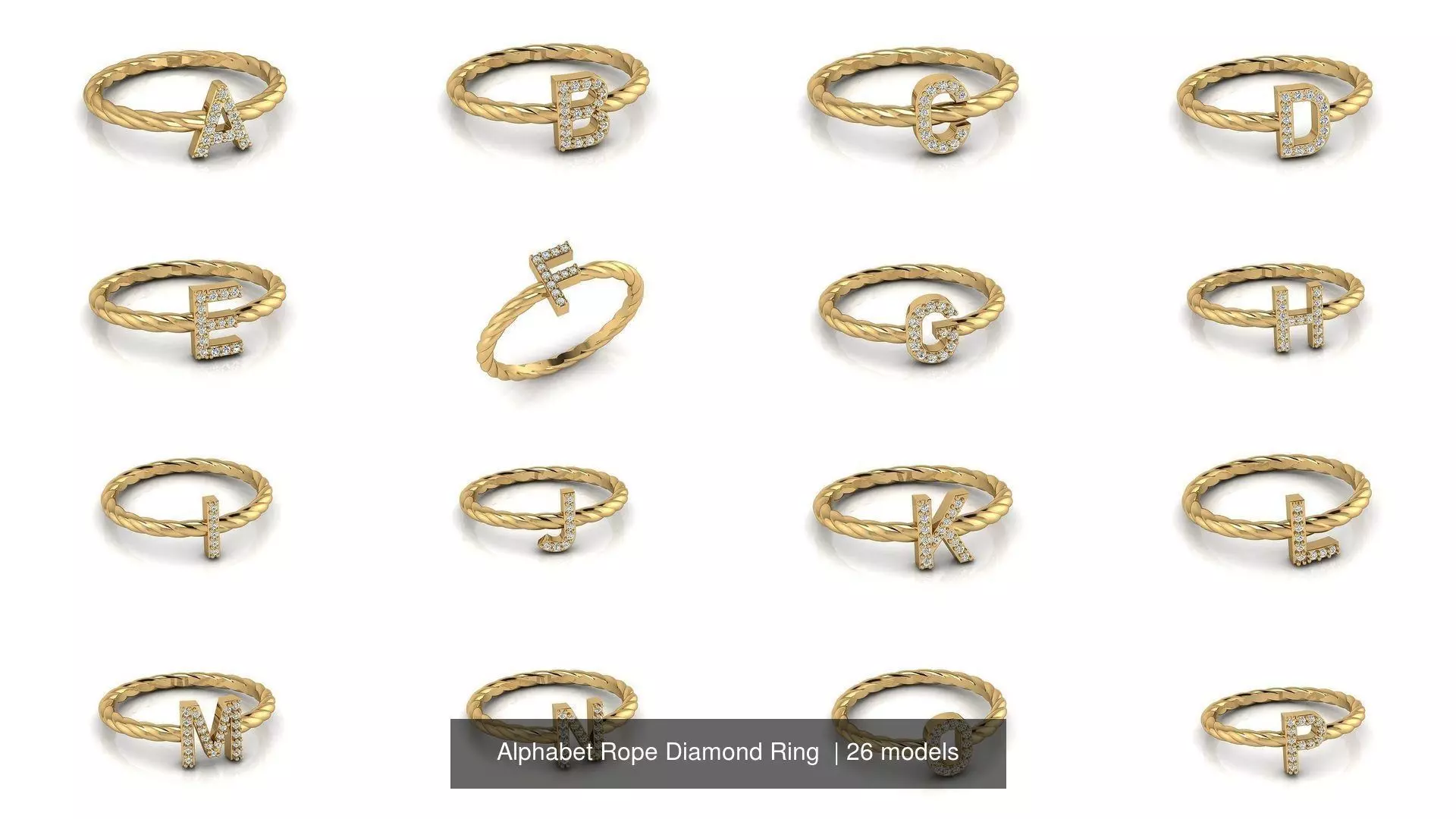 Alphabet Rope Diamond Ring  3D Model Collection_0