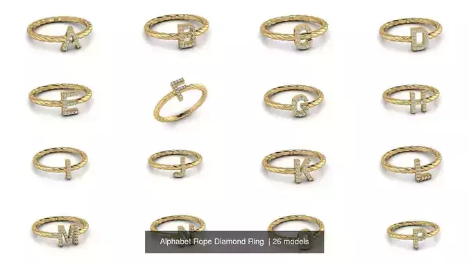 Alphabet Rope Diamond Ring  3D Model Collection
