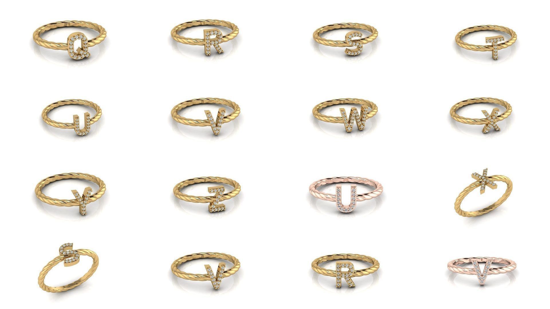 Alphabet Rope Diamond Ring  3D Model Collection_27