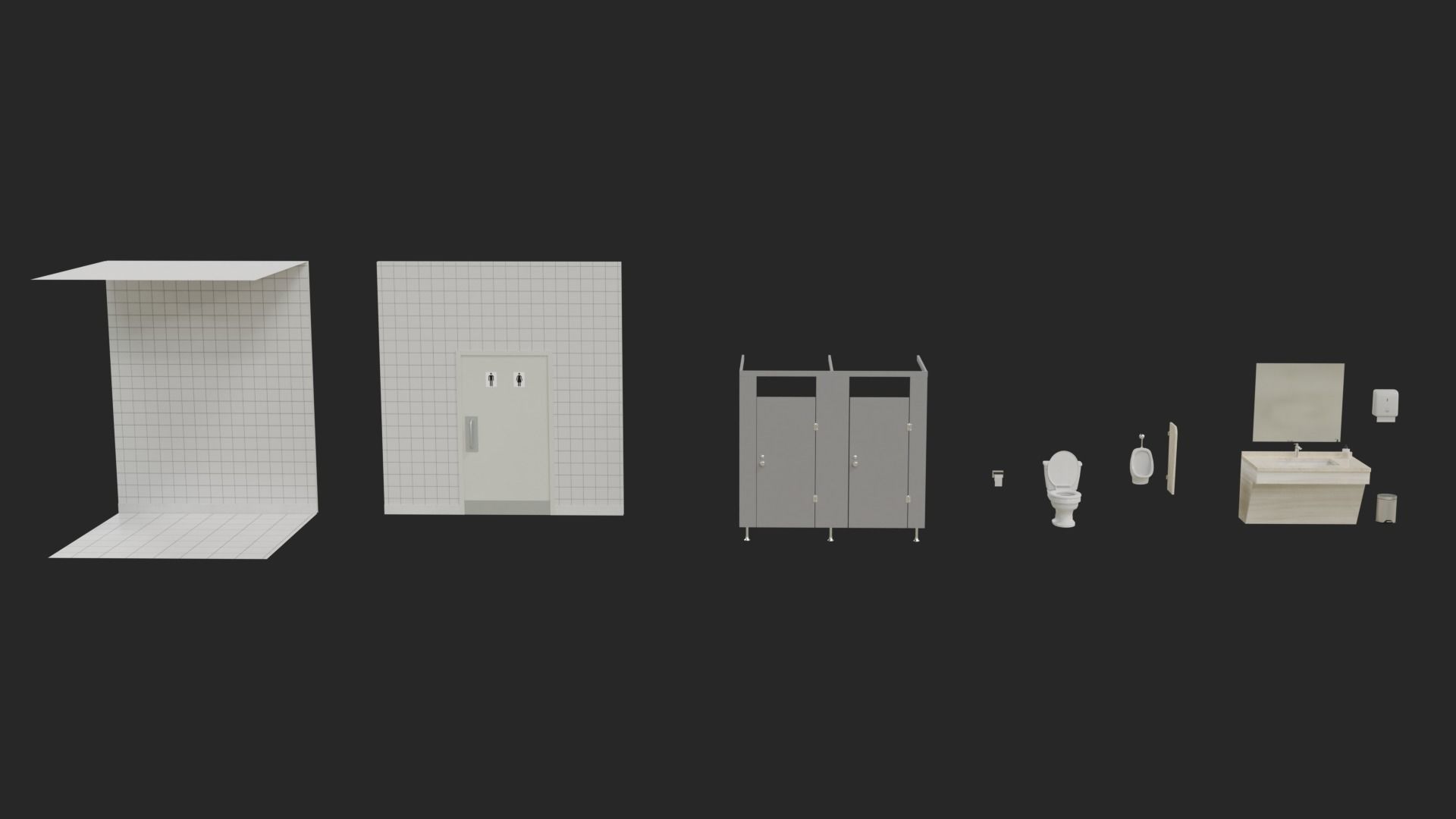 Public Restroom Modular Pack Low-poly 3D model_8