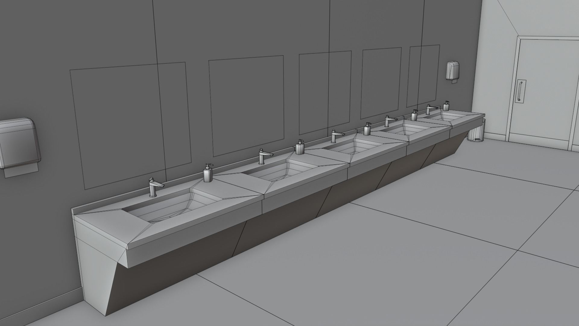 Public Restroom Modular Pack Low-poly 3D model_9