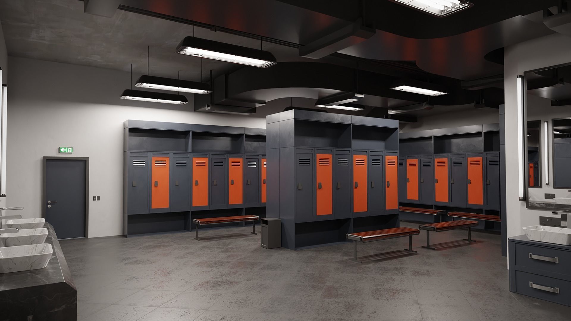 Modern Gym Locker Room Low-poly 3D model_2
