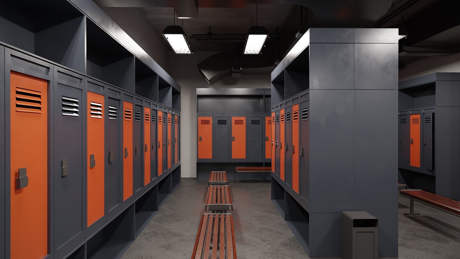 Modern Gym Locker Room Low-poly 3D model_4