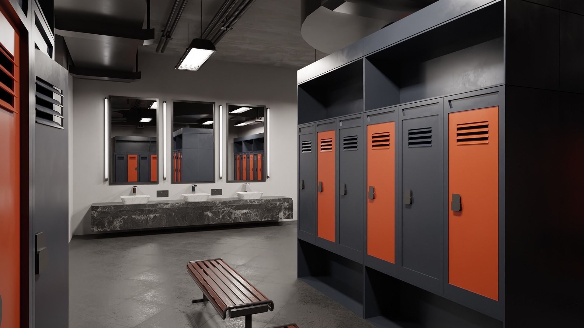 Modern Gym Locker Room Low-poly 3D model_6