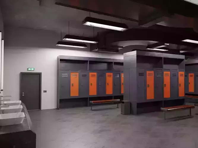 Modern Gym Locker Room Low-poly 3D model
