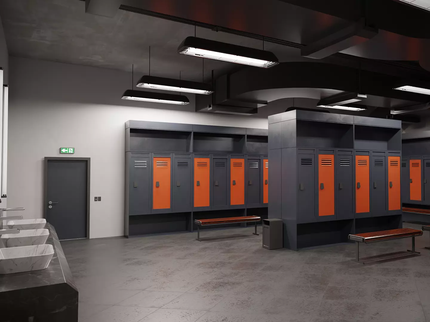 Modern Gym Locker Room Low-poly 3D model_0