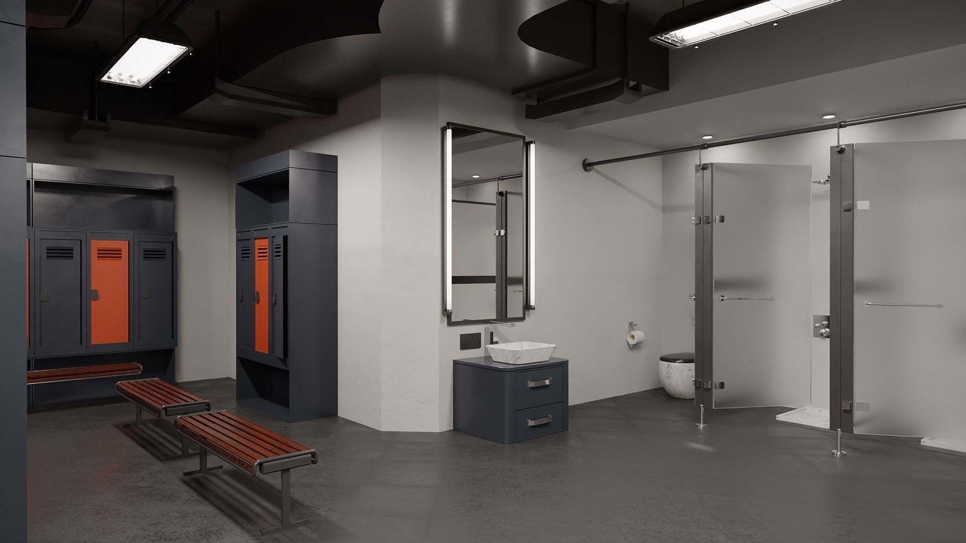 Modern Gym Locker Room Low-poly 3D model_5