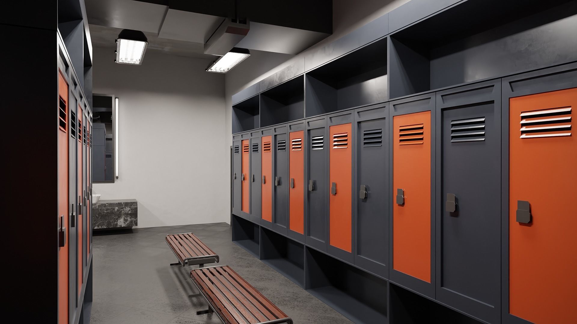 Modern Gym Locker Room Low-poly 3D model_7
