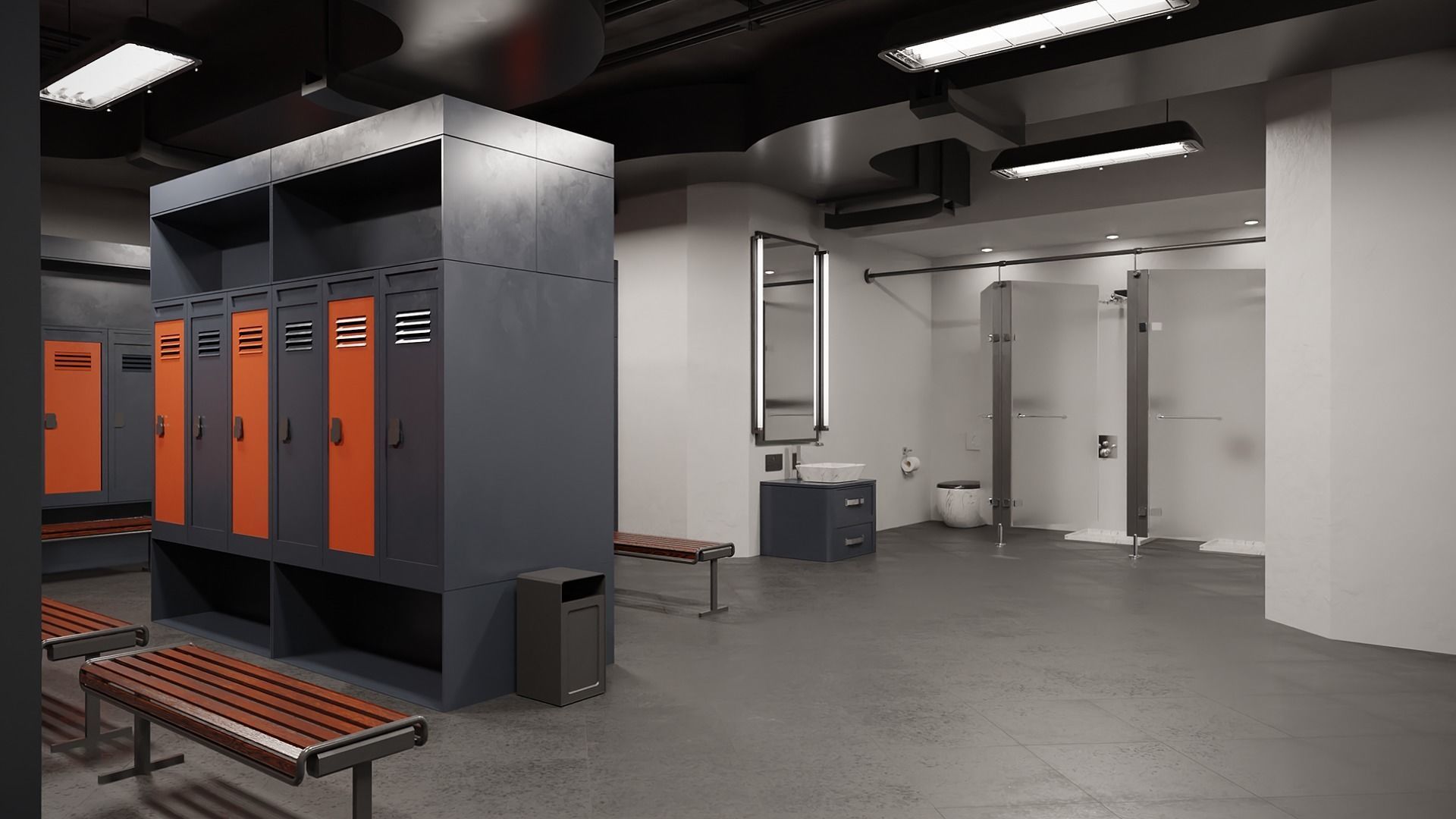 Modern Gym Locker Room Low-poly 3D model_3