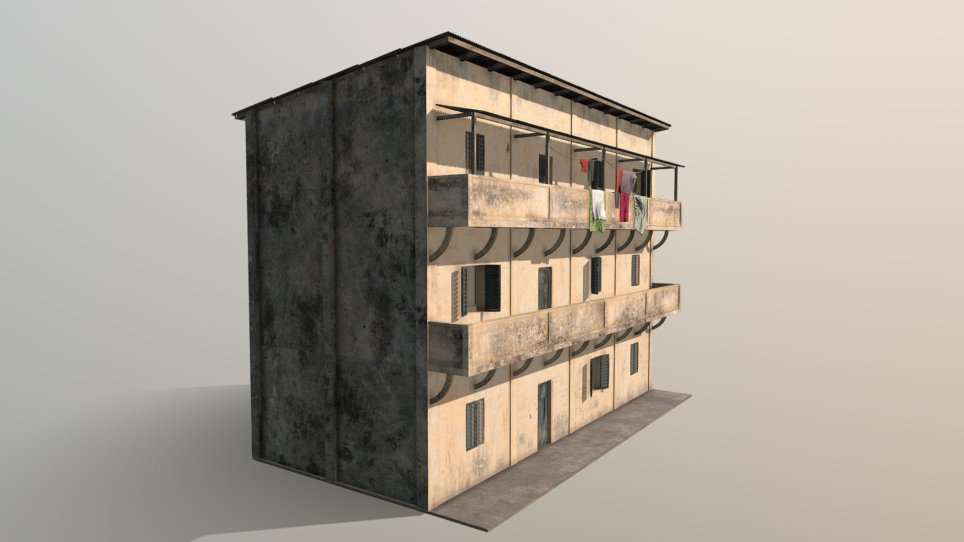 Old Building Low-poly 3D model_10