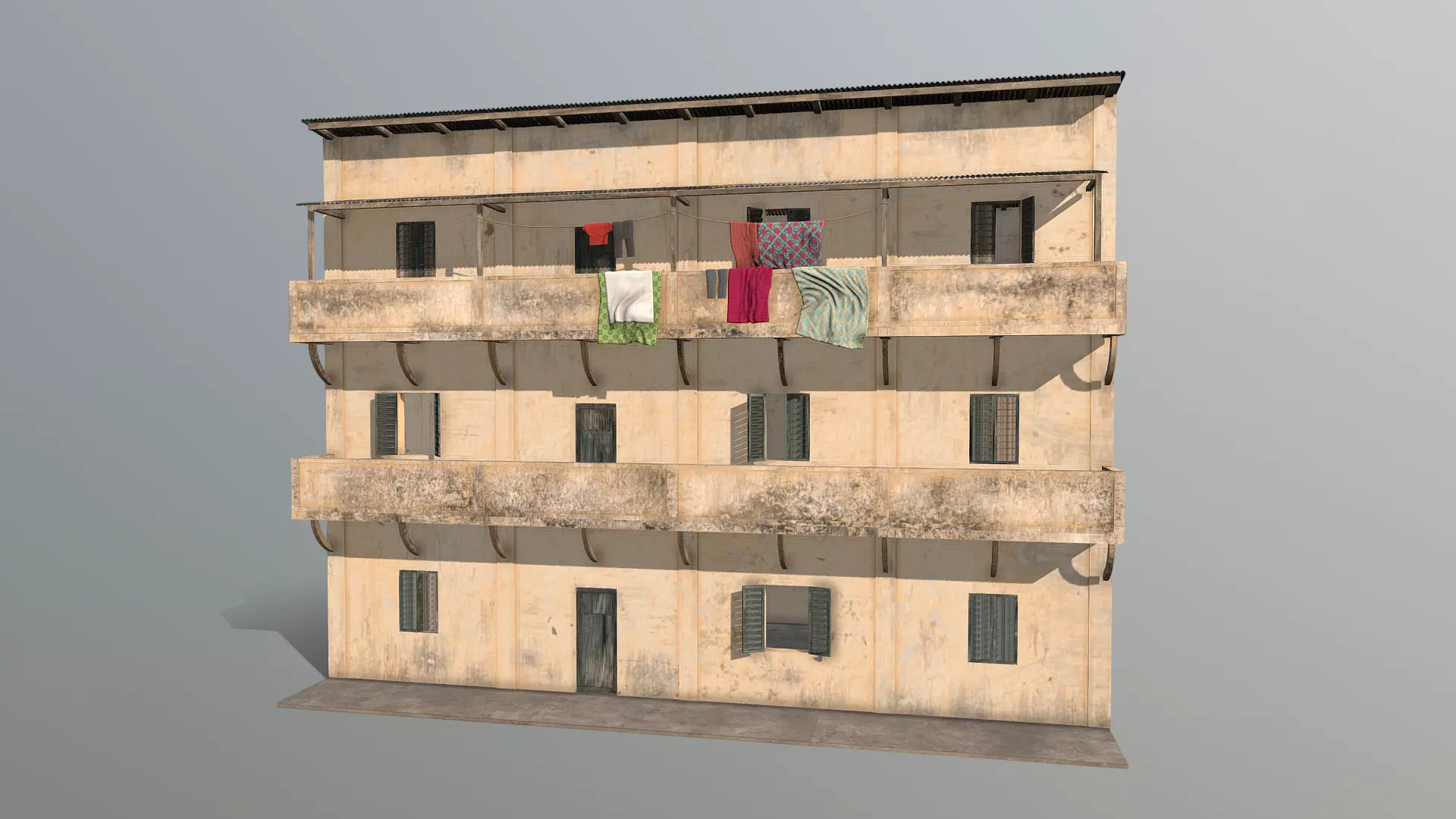 Old Building Low-poly 3D model_0