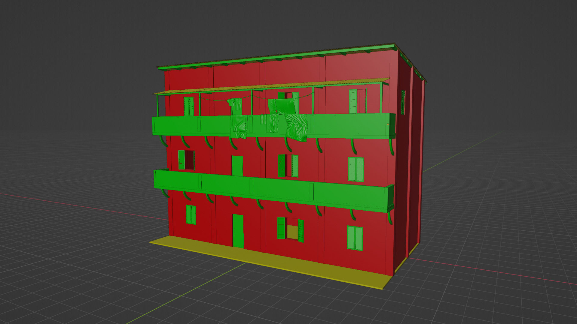 Old Building Low-poly 3D model_4