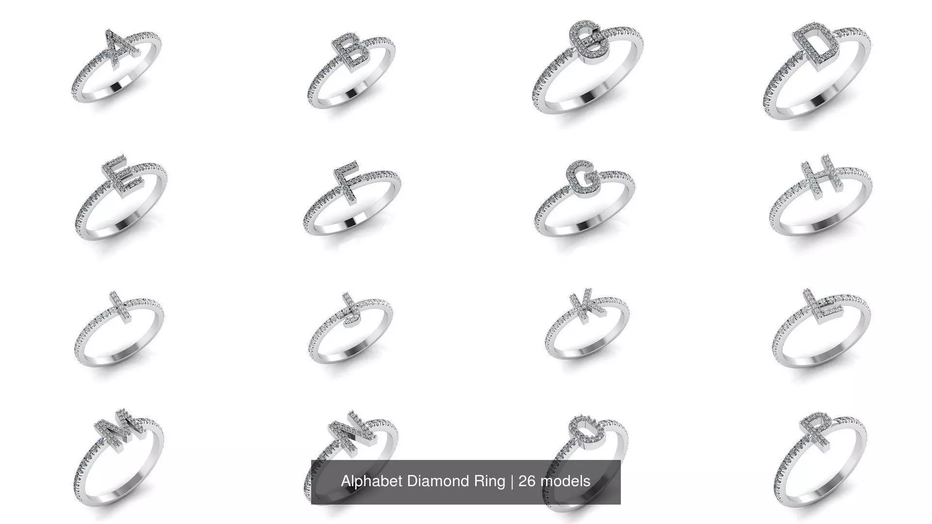 Alphabet Diamond Ring 3D Model Pack