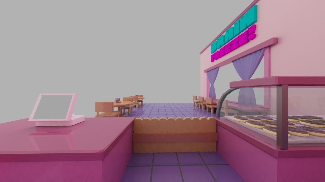 Cartoon Cafe Low-poly 3D model_3