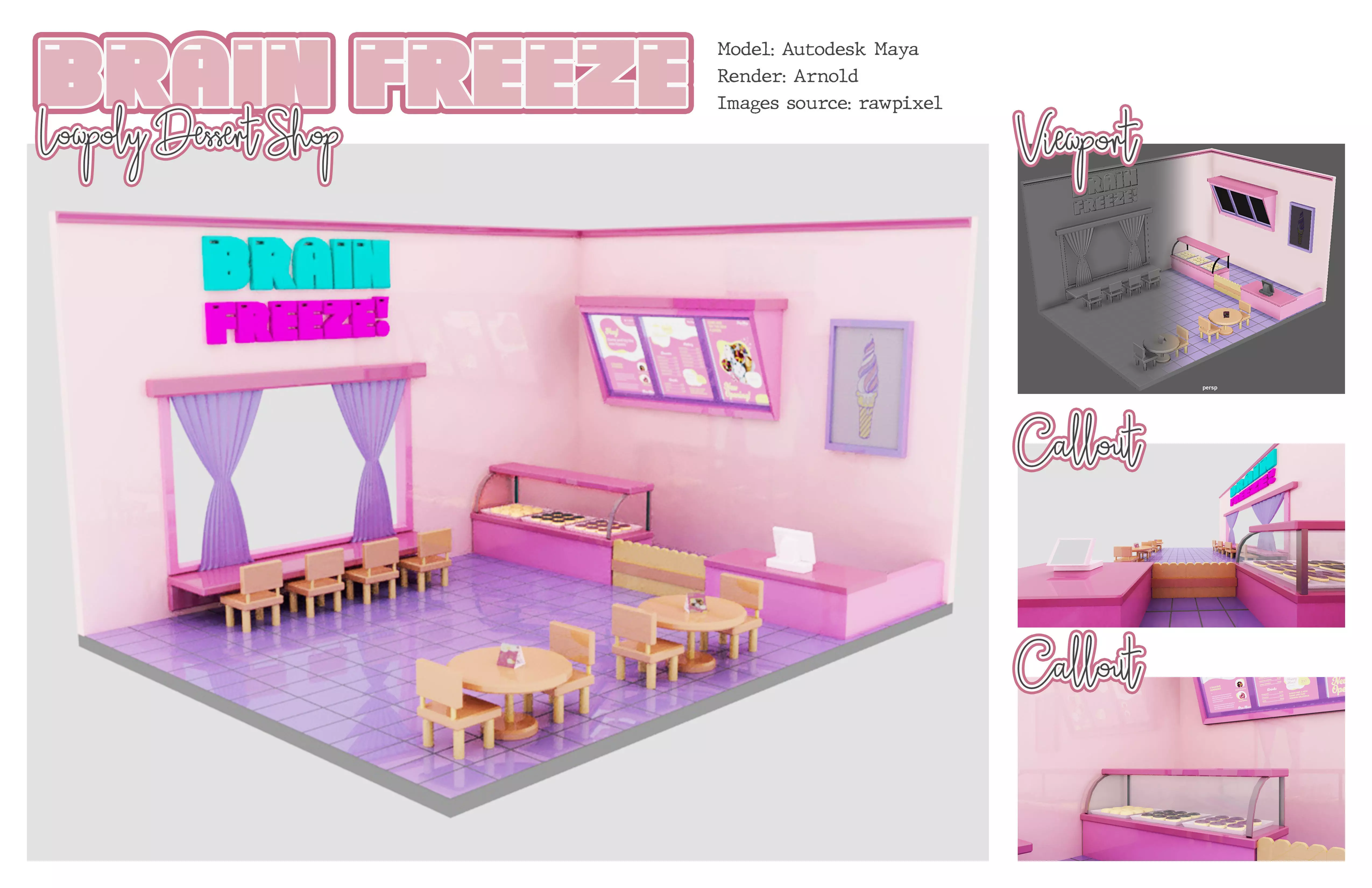 Cartoon Cafe Low-poly 3D model_0