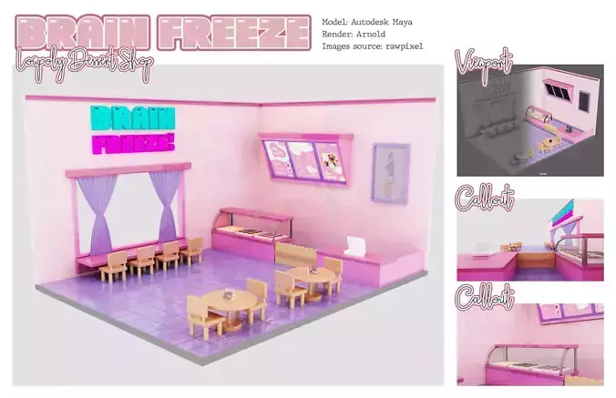 Cartoon Cafe Low-poly 3D model