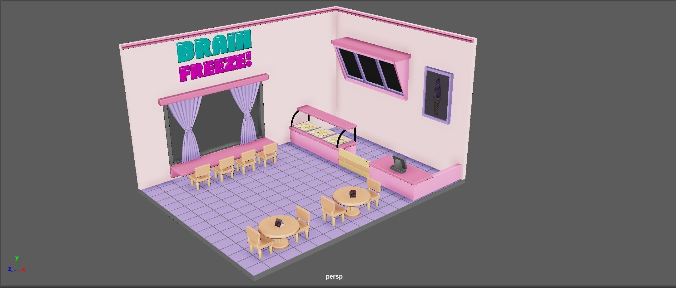 Cartoon Cafe Low-poly 3D model_4