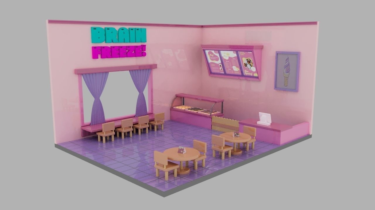 Cartoon Cafe Low-poly 3D model_1