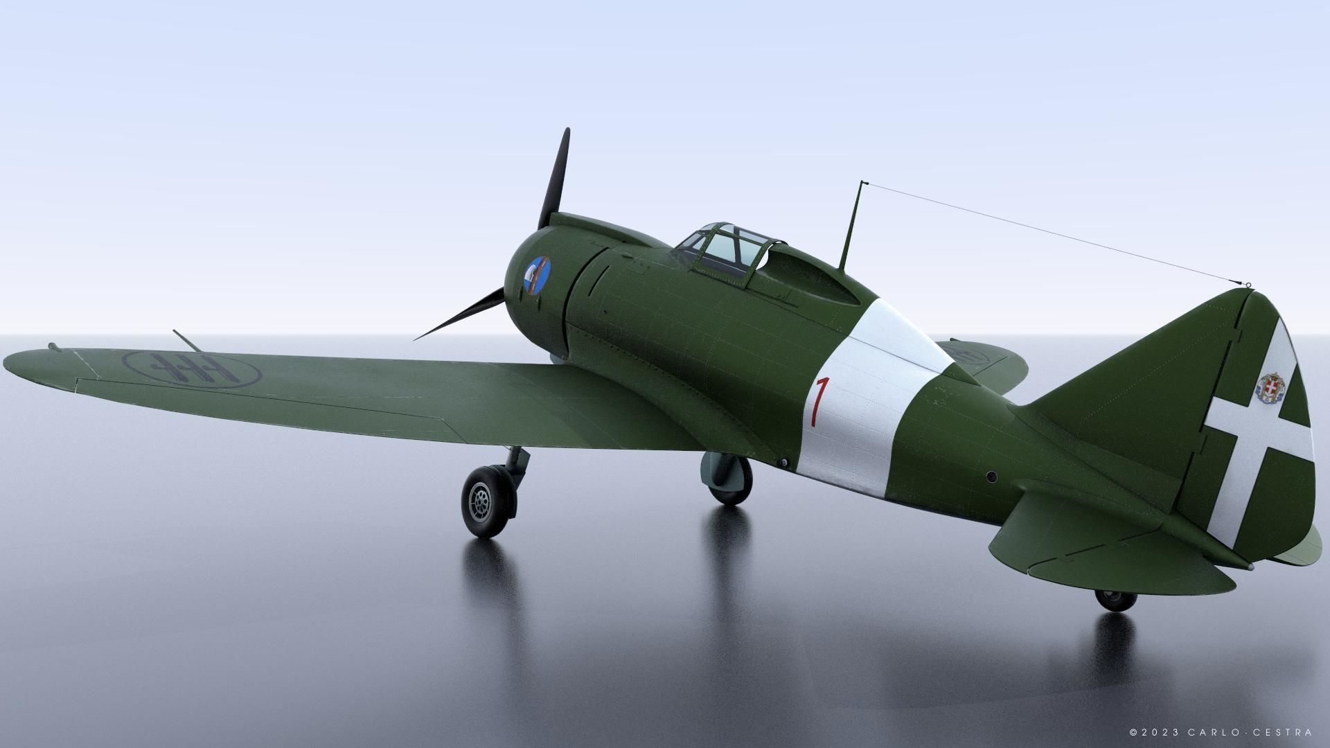 Re2000 Falco I - Catapult version - Rigged Low-poly 3D model_4