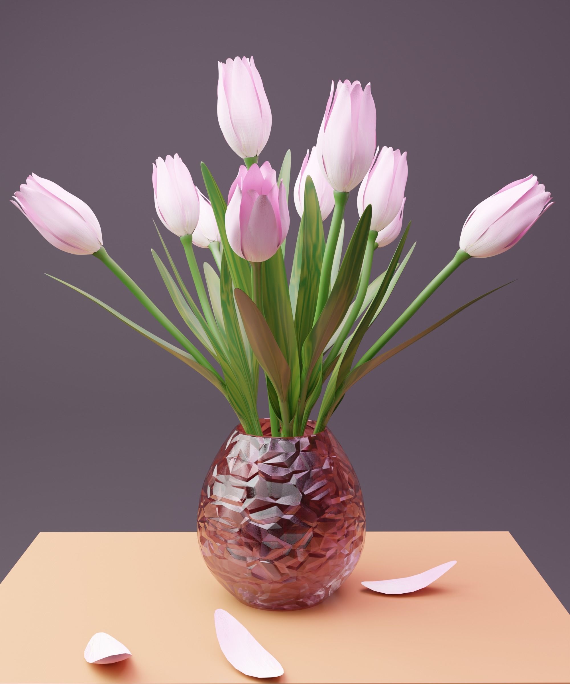 Tulips vase Low-poly 3D model_1
