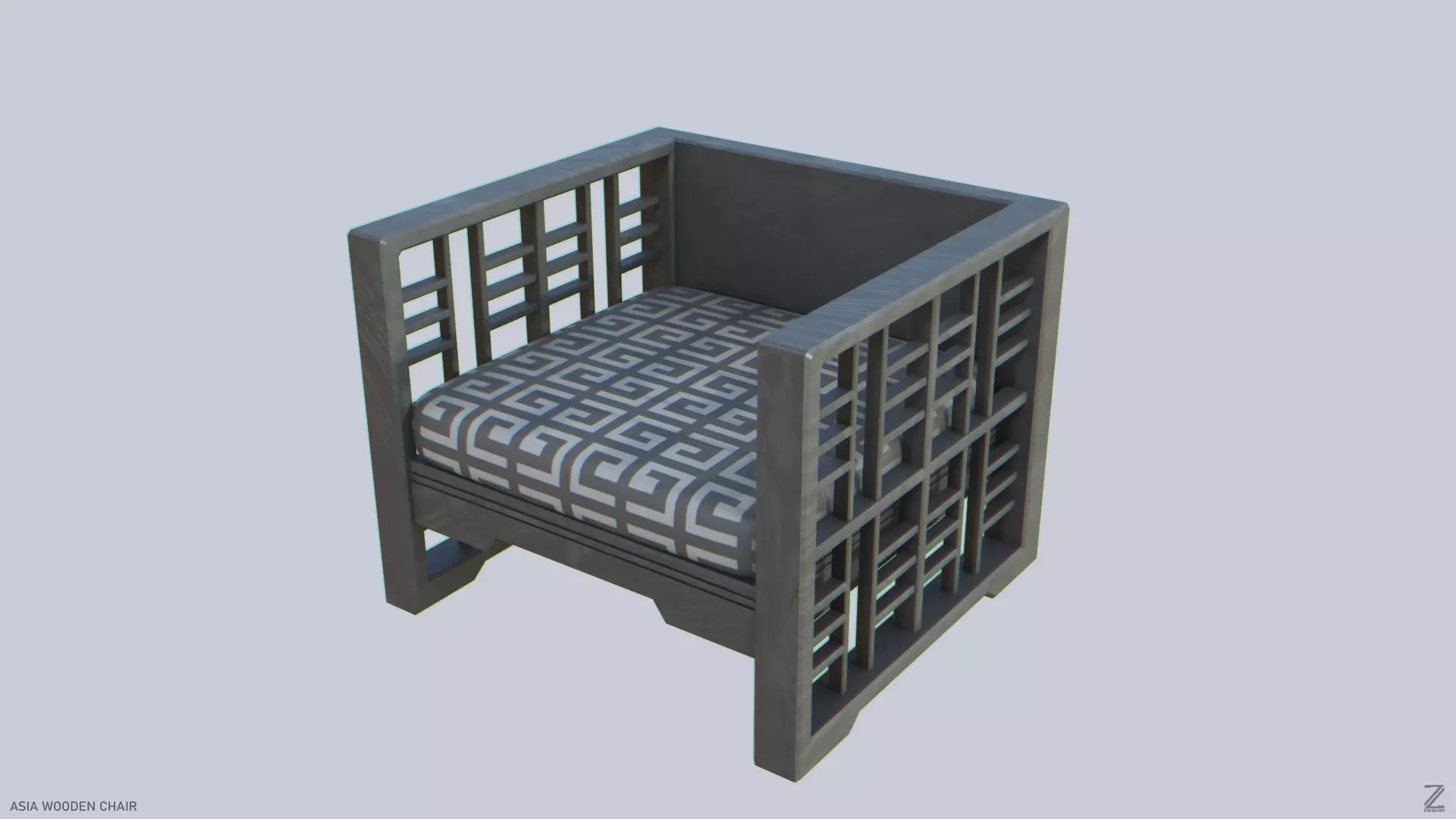 Asia wooden chair Low-poly 3D model